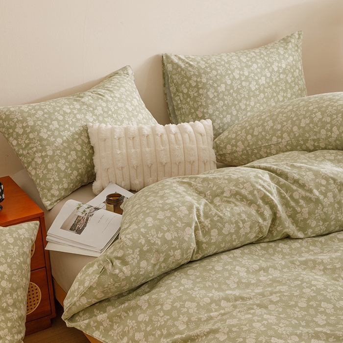 91家纺网 家纺一手货源 找家纺 爱思佳 2025新款加厚全棉磨毛单品套件系列-四件套 暖阳-绿