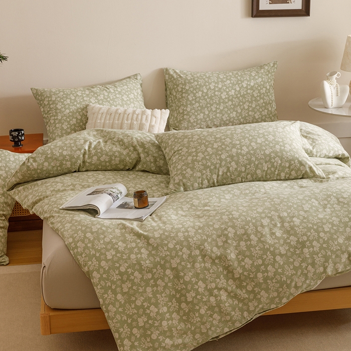 91家纺网 家纺一手货源 找家纺 爱思佳 2025新款加厚全棉磨毛单品套件系列-四件套 暖阳-绿