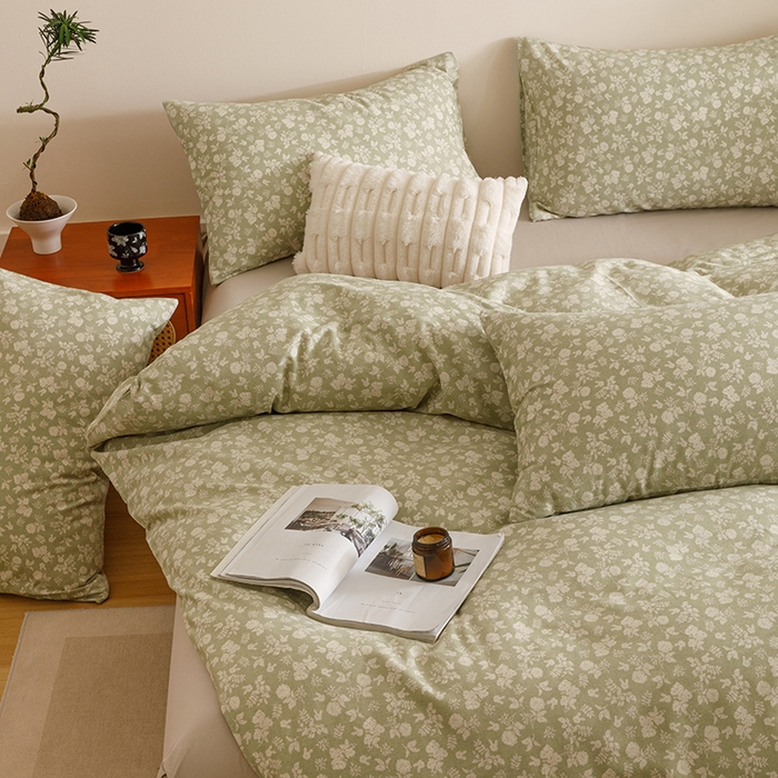 91家纺网 家纺一手货源 找家纺 爱思佳 2025新款加厚全棉磨毛单品套件系列-四件套 暖阳-绿