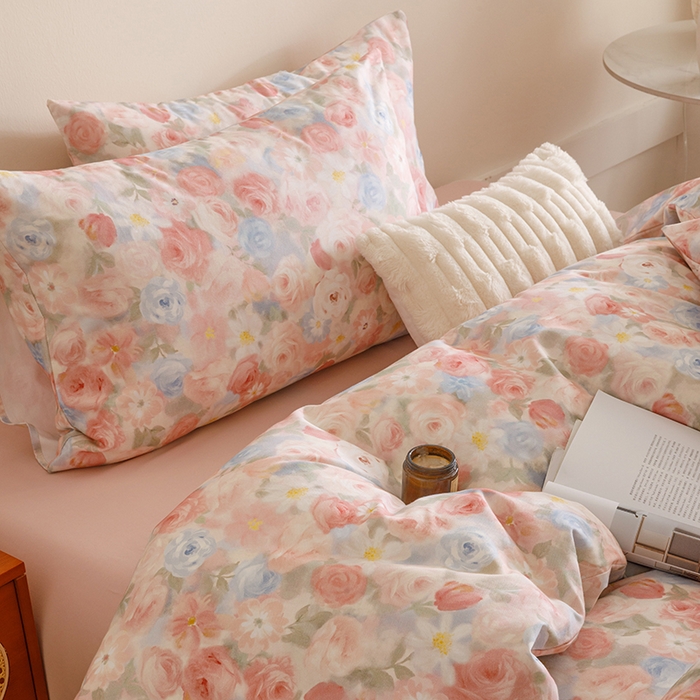 91家纺网 家纺一手货源 找家纺 爱思佳 2025新款加厚全棉磨毛单品套件系列-四件套 甜梦茶语