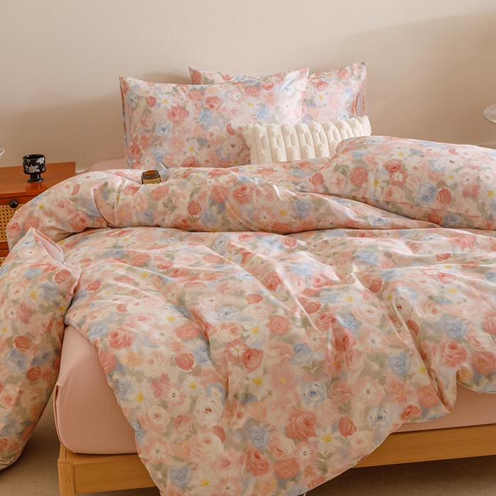 91家纺网 家纺一手货源 找家纺 爱思佳 2025新款加厚全棉磨毛单品套件系列-四件套 甜梦茶语