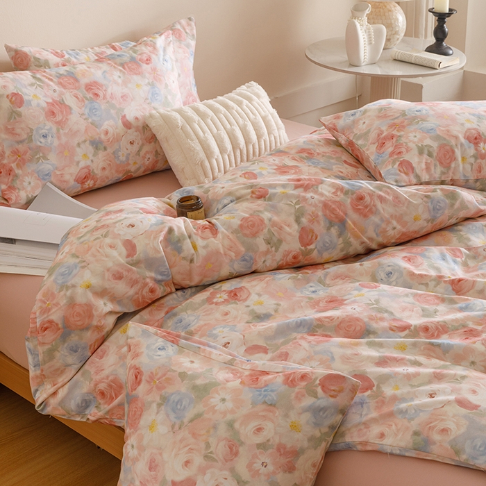 91家纺网 家纺一手货源 找家纺 爱思佳 2025新款加厚全棉磨毛单品套件系列-四件套 甜梦茶语