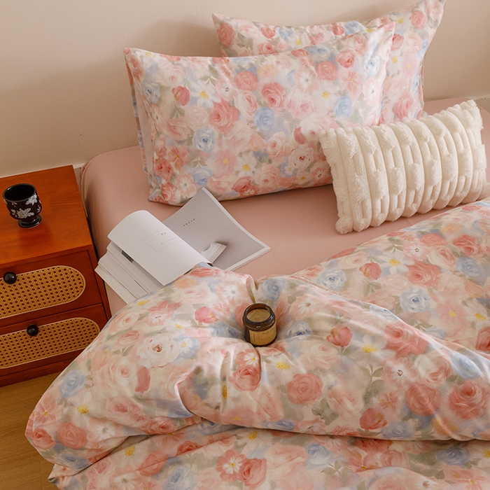 91家纺网 家纺一手货源 找家纺 爱思佳 2025新款加厚全棉磨毛单品套件系列-四件套 甜梦茶语