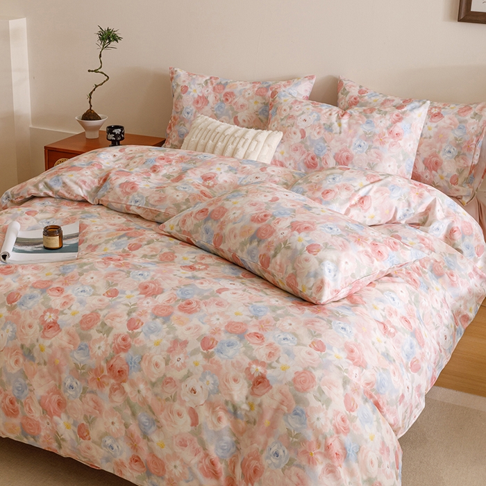 91家纺网 家纺一手货源 找家纺 爱思佳 2025新款加厚全棉磨毛单品套件系列-四件套 甜梦茶语