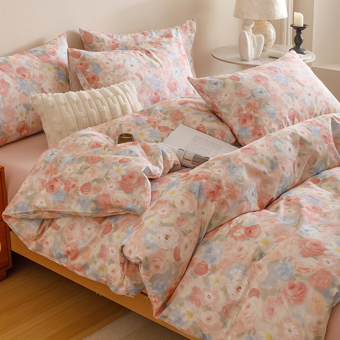 91家纺网 家纺一手货源 找家纺 爱思佳 2025新款加厚全棉磨毛单品套件系列-四件套 甜梦茶语