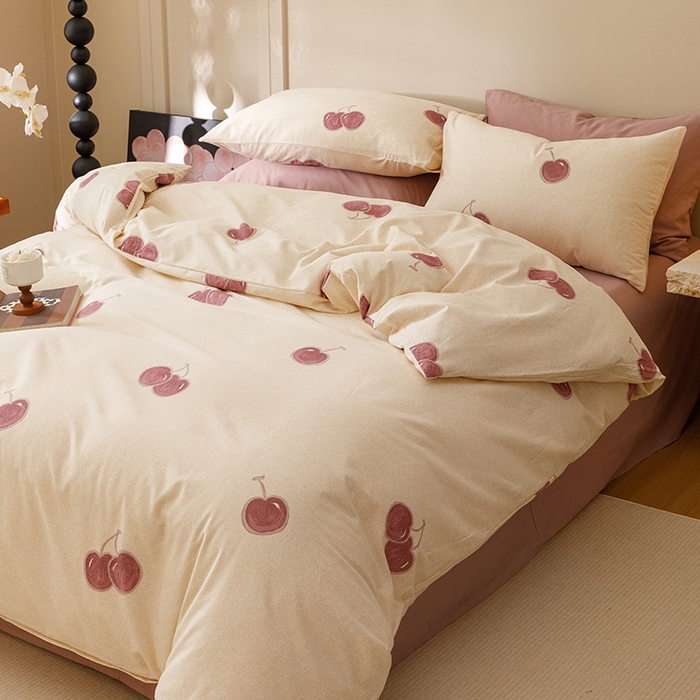 91家纺网 家纺一手货源 找家纺 爱思佳 2025新款加厚全棉磨毛单品套件系列-四件套 甜甜时光-粉