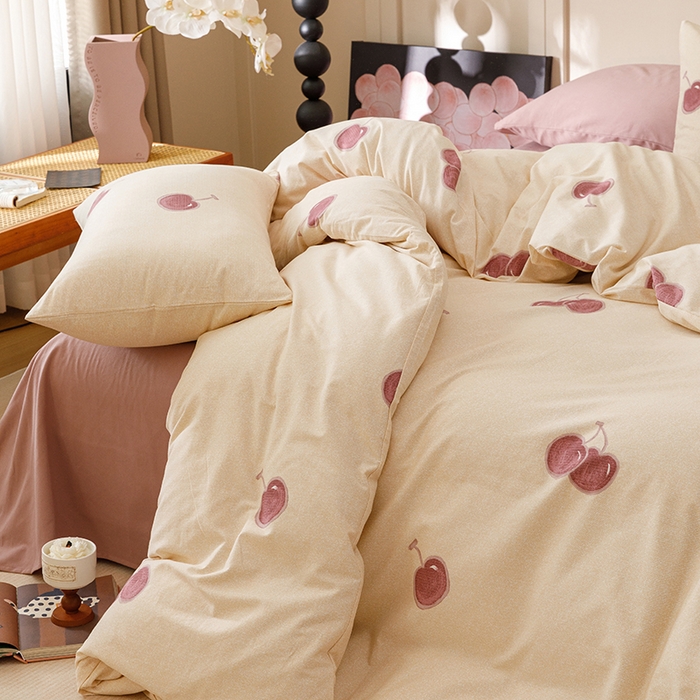 91家纺网 家纺一手货源 找家纺 爱思佳 2025新款加厚全棉磨毛单品套件系列-四件套 甜甜时光-粉