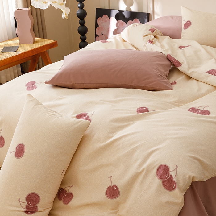 91家纺网 家纺一手货源 找家纺 爱思佳 2025新款加厚全棉磨毛单品套件系列-四件套 甜甜时光-粉