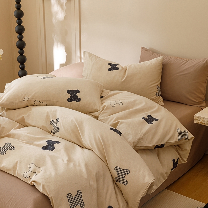 91家纺网 家纺一手货源 找家纺 爱思佳 2025新款加厚全棉磨毛单品套件系列-四件套 喜饰