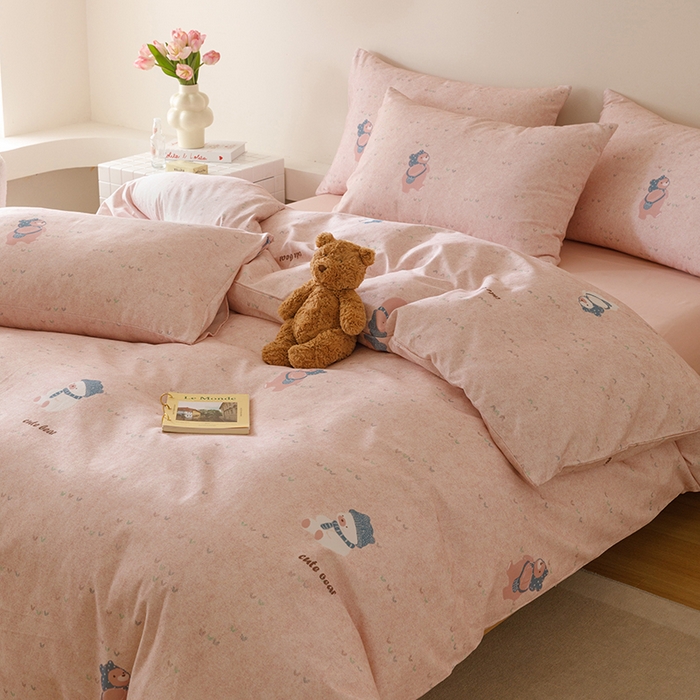 91家纺网 家纺一手货源 找家纺 爱思佳 2025新款加厚全棉磨毛单品套件系列-四件套 幸福熊AA