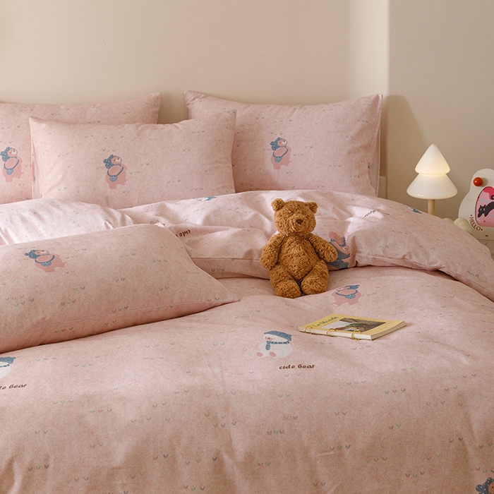 91家纺网 家纺一手货源 找家纺 爱思佳 2025新款加厚全棉磨毛单品套件系列-四件套 幸福熊AA