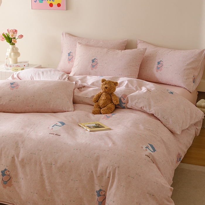 91家纺网 家纺一手货源 找家纺 爱思佳 2025新款加厚全棉磨毛单品套件系列-四件套 幸福熊AA