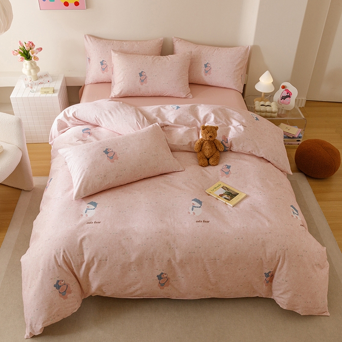 91家纺网 家纺一手货源 找家纺 爱思佳 2025新款加厚全棉磨毛单品套件系列-四件套 幸福熊AA