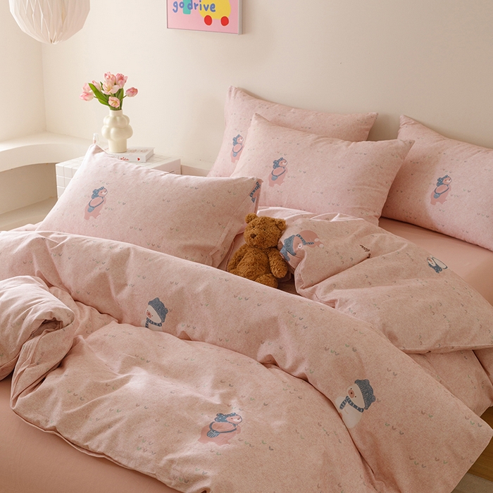 91家纺网 家纺一手货源 找家纺 爱思佳 2025新款加厚全棉磨毛单品套件系列-四件套 幸福熊AA