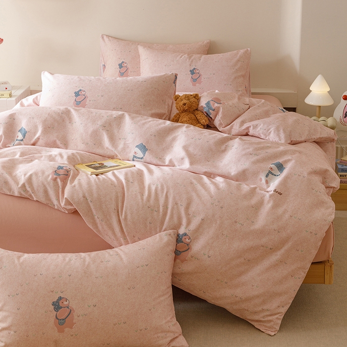 91家纺网 家纺一手货源 找家纺 爱思佳 2025新款加厚全棉磨毛单品套件系列-四件套 幸福熊AA