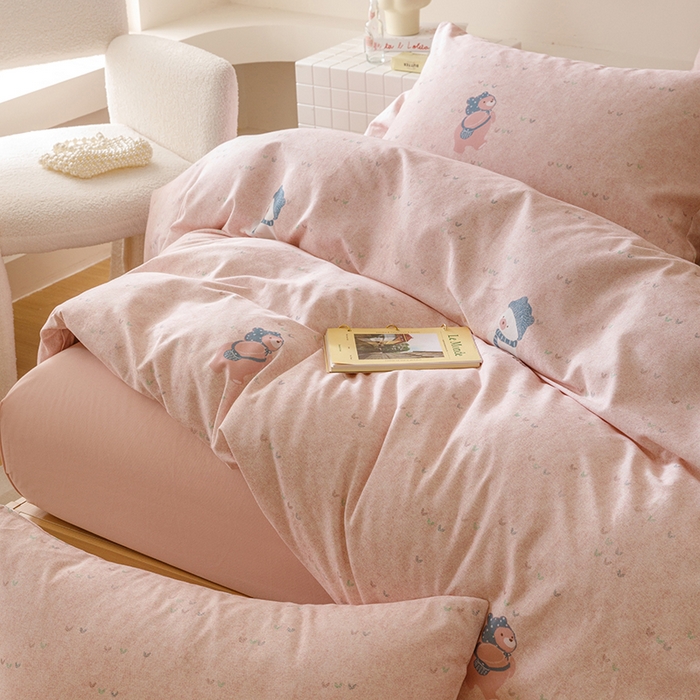 91家纺网 家纺一手货源 找家纺 爱思佳 2025新款加厚全棉磨毛单品套件系列-四件套 幸福熊AA