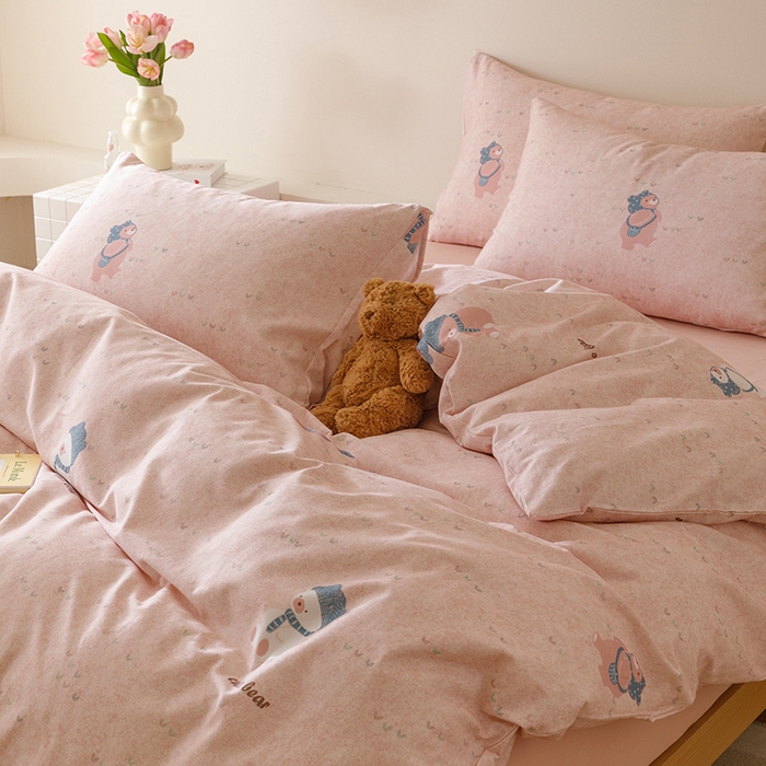 91家纺网 家纺一手货源 找家纺 爱思佳 2025新款加厚全棉磨毛单品套件系列-四件套 幸福熊AA