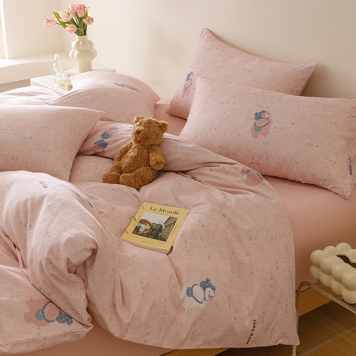 91家纺网 家纺一手货源 找家纺 爱思佳 2025新款加厚全棉磨毛单品套件系列-四件套 幸福熊AA