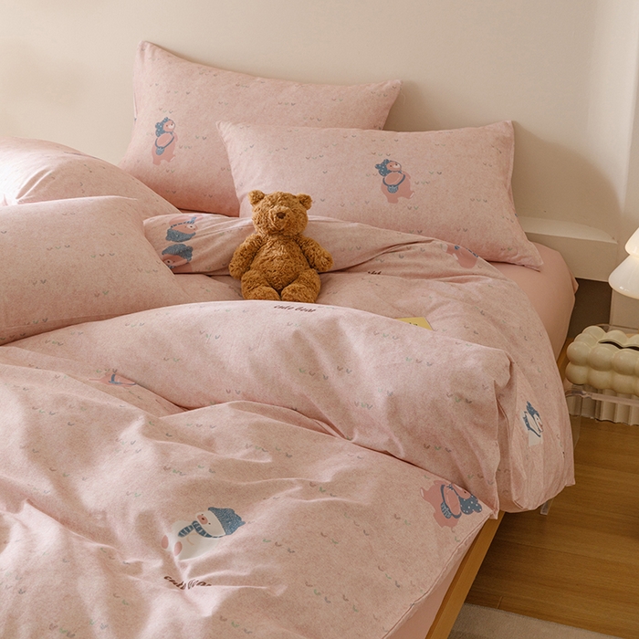 91家纺网 家纺一手货源 找家纺 爱思佳 2025新款加厚全棉磨毛单品套件系列-四件套 幸福熊AA