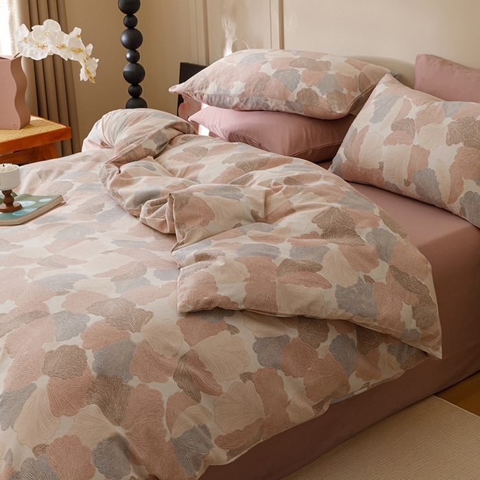 91家纺网 家纺一手货源 找家纺 爱思佳 2025新款加厚全棉磨毛单品套件系列-四件套 叶漫