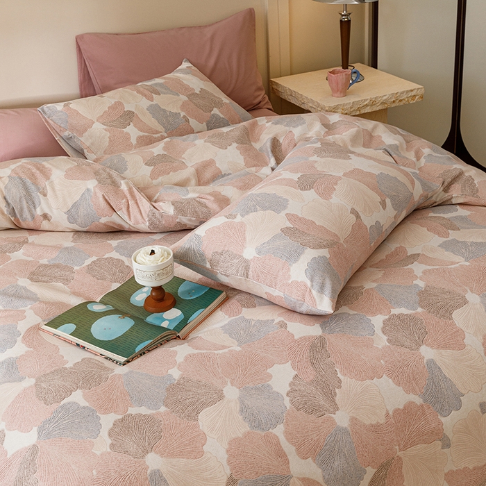 91家纺网 家纺一手货源 找家纺 爱思佳 2025新款加厚全棉磨毛单品套件系列-四件套 叶漫