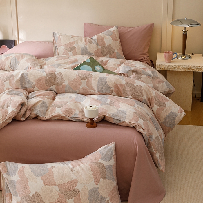 91家纺网 家纺一手货源 找家纺 爱思佳 2025新款加厚全棉磨毛单品套件系列-四件套 叶漫