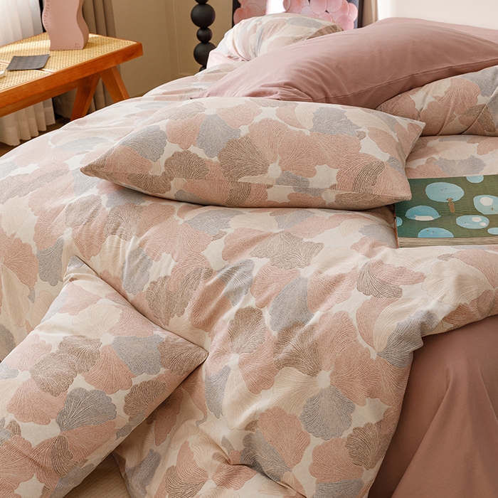 91家纺网 家纺一手货源 找家纺 爱思佳 2025新款加厚全棉磨毛单品套件系列-四件套 叶漫