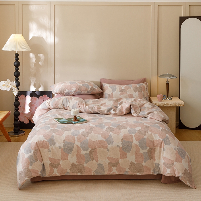 91家纺网 家纺一手货源 找家纺 爱思佳 2025新款加厚全棉磨毛单品套件系列-四件套 叶漫