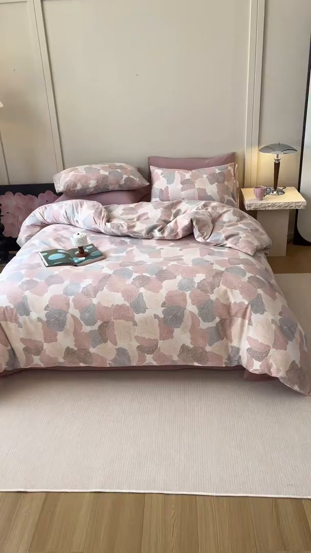 91家纺网 家纺一手货源 找家纺 爱思佳 2025新款加厚全棉磨毛单品套件系列-四件套 叶漫