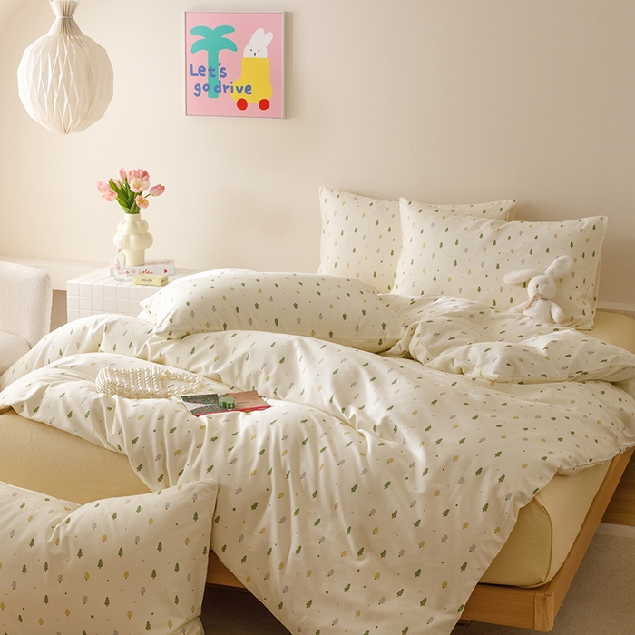 91家纺网 家纺一手货源 找家纺 爱思佳 2025新款加厚全棉磨毛单品套件系列-四件套 叶叶情深