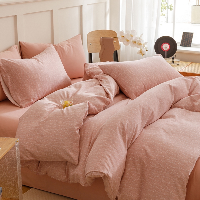 爱思佳 2025新款加厚全棉磨毛单品套件系列-四件套 一生所爱-粉