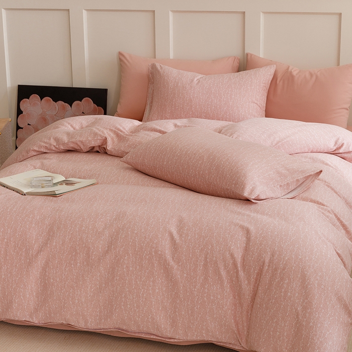 91家纺网 家纺一手货源 找家纺 爱思佳 2025新款加厚全棉磨毛单品套件系列-四件套 一生所爱-粉