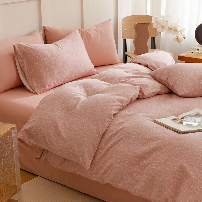 91家纺网 家纺一手货源 找家纺 爱思佳 2025新款加厚全棉磨毛单品套件系列-四件套 一生所爱-粉