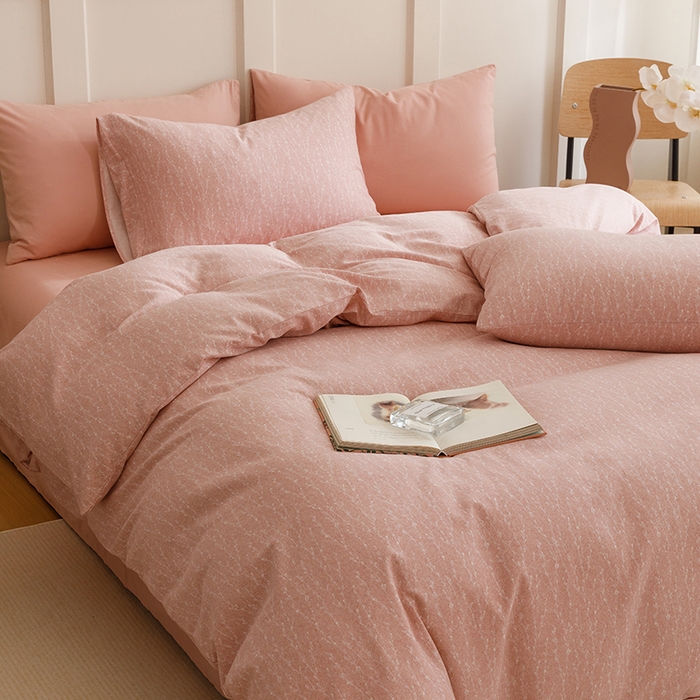 91家纺网 家纺一手货源 找家纺 爱思佳 2025新款加厚全棉磨毛单品套件系列-四件套 一生所爱-粉