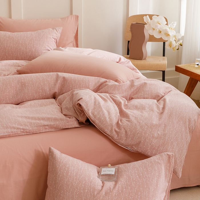 91家纺网 家纺一手货源 找家纺 爱思佳 2025新款加厚全棉磨毛单品套件系列-四件套 一生所爱-粉