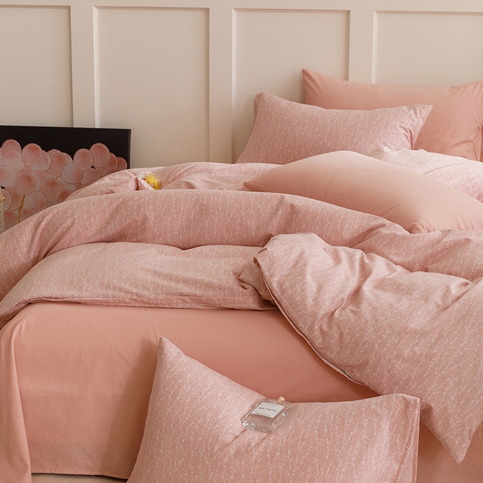 91家纺网 家纺一手货源 找家纺 爱思佳 2025新款加厚全棉磨毛单品套件系列-四件套 一生所爱-粉