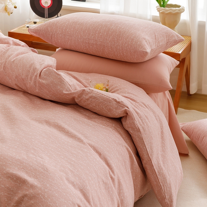 91家纺网 家纺一手货源 找家纺 爱思佳 2025新款加厚全棉磨毛单品套件系列-四件套 一生所爱-粉