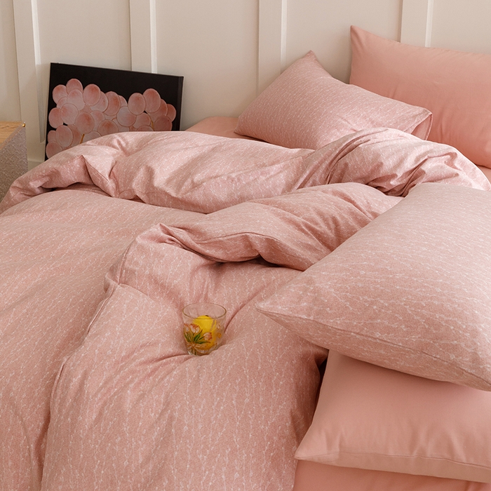 91家纺网 家纺一手货源 找家纺 爱思佳 2025新款加厚全棉磨毛单品套件系列-四件套 一生所爱-粉