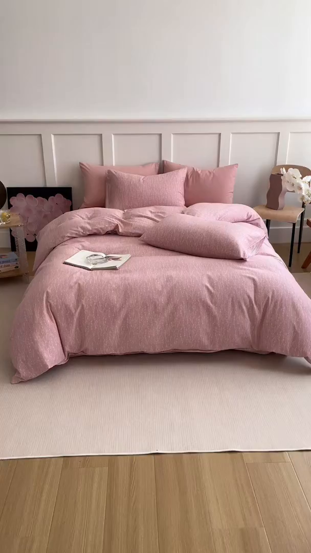 91家纺网 家纺一手货源 找家纺 爱思佳 2025新款加厚全棉磨毛单品套件系列-四件套 一生所爱-粉