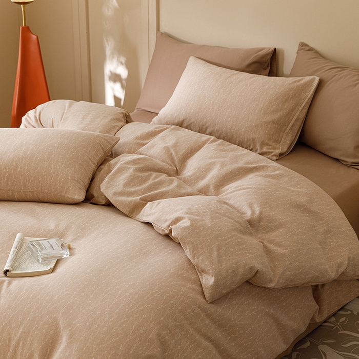 91家纺网 家纺一手货源 找家纺 爱思佳 2025新款加厚全棉磨毛单品套件系列-四件套 一生所爱-咖