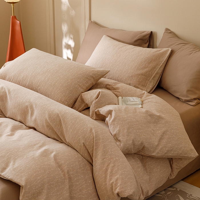 91家纺网 家纺一手货源 找家纺 爱思佳 2025新款加厚全棉磨毛单品套件系列-四件套 一生所爱-咖