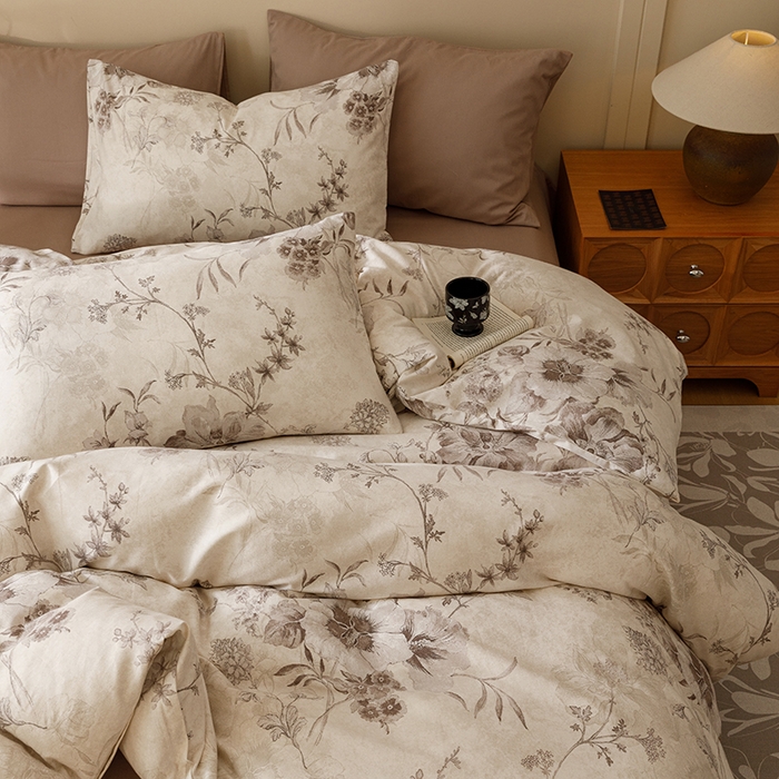 91家纺网 家纺一手货源 找家纺 爱思佳 2025新款加厚全棉磨毛单品套件系列-四件套 远黛灰