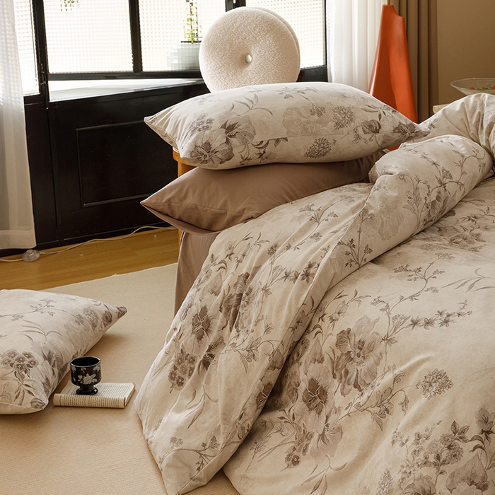 91家纺网 家纺一手货源 找家纺 爱思佳 2025新款加厚全棉磨毛单品套件系列-四件套 远黛灰