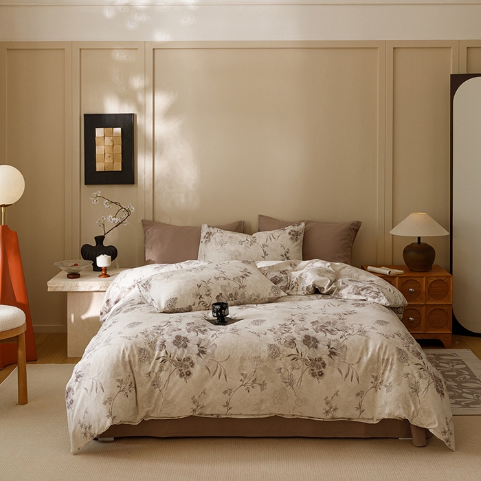 91家纺网 家纺一手货源 找家纺 爱思佳 2025新款加厚全棉磨毛单品套件系列-四件套 远黛灰