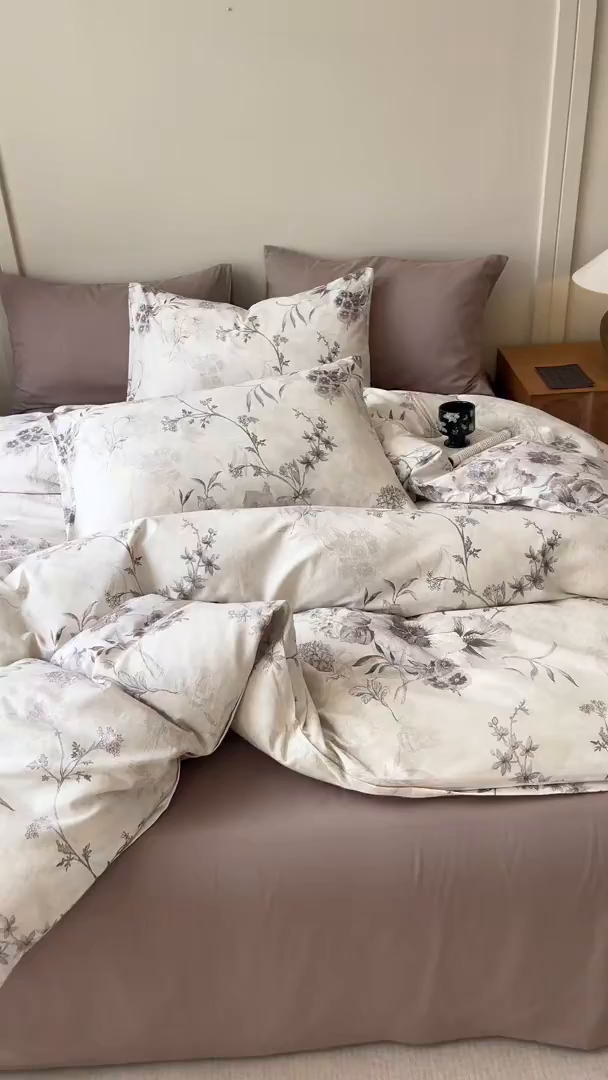 91家纺网 家纺一手货源 找家纺 爱思佳 2025新款加厚全棉磨毛单品套件系列-四件套 远黛灰