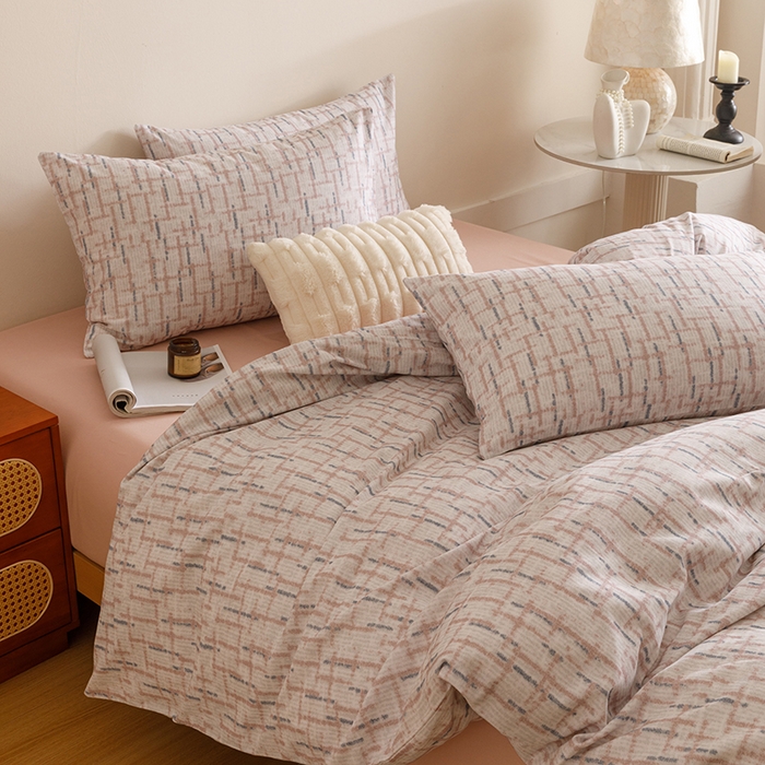 91家纺网 家纺一手货源 找家纺 爱思佳 2025新款加厚全棉磨毛单品套件系列-四件套 追影-豆沙