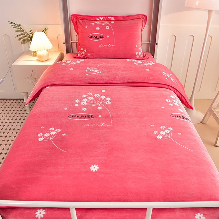 91家纺网 家纺一手货源 找家纺 硕喜 2025新款学生宿舍床系列牛奶绒学生三件套 雪花飞舞