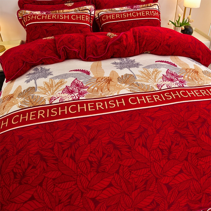 91家纺网 家纺一手货源 找家纺 硕喜 2025新款新8.5斤法莱绒四件套珊瑚牛奶金貂绒四件套床裙款 多彩人生