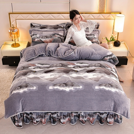 91家纺网 家纺一手货源 找家纺 （总）硕喜 2025新款新8.5斤法莱绒四件套珊瑚牛奶金貂绒四件套床裙款