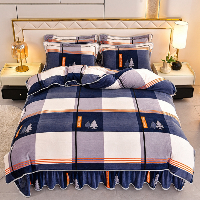 91家纺网 家纺一手货源 找家纺 硕喜 2025新款新8.5斤法莱绒四件套珊瑚牛奶金貂绒四件套床裙款 格调生活